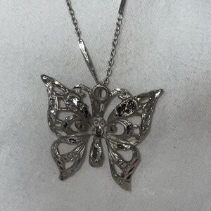 Vintage Sterling silver shaved cut out metal butterfly pendant necklace spring